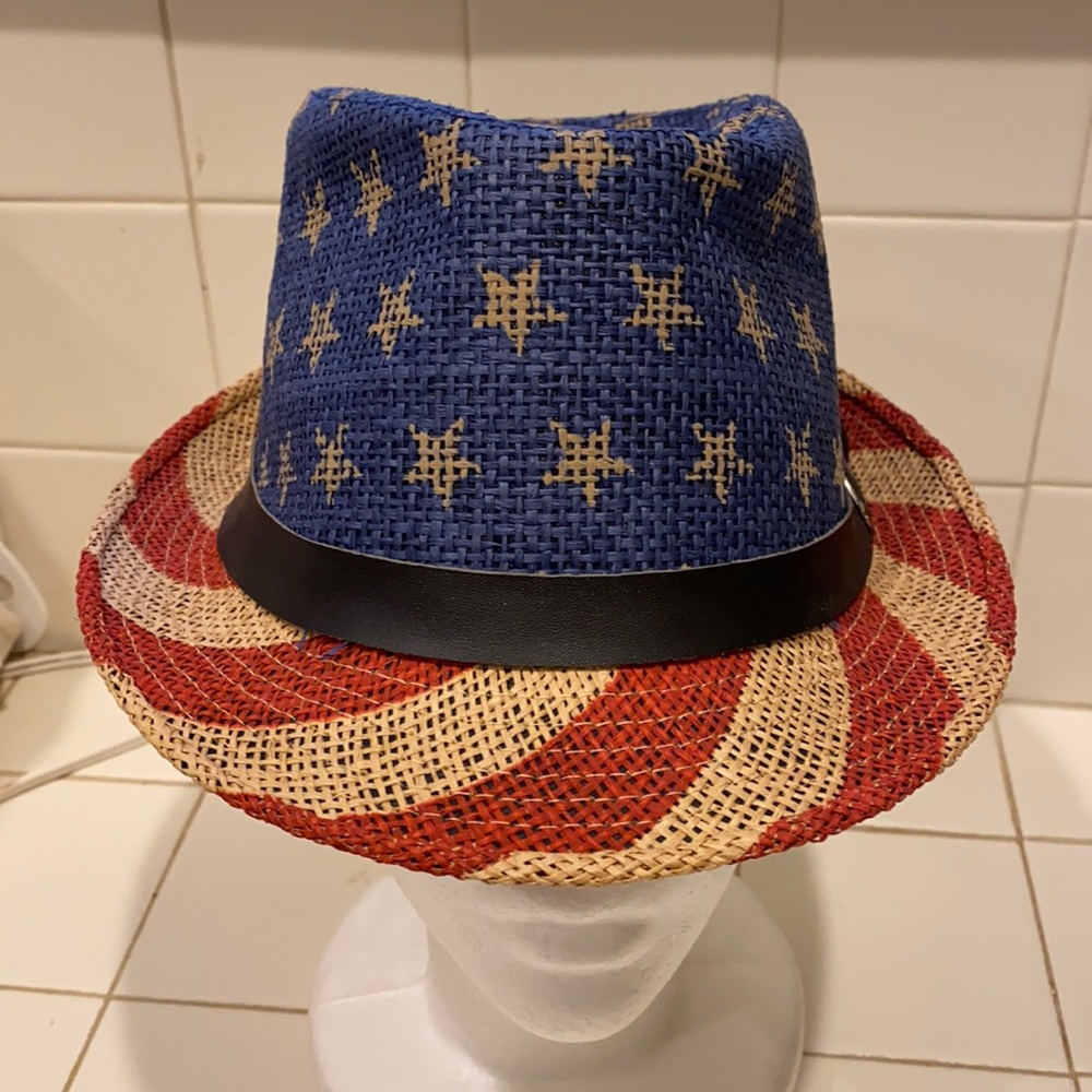 Blue red tan colors Patriotic Fedora style hat 100% fiber new